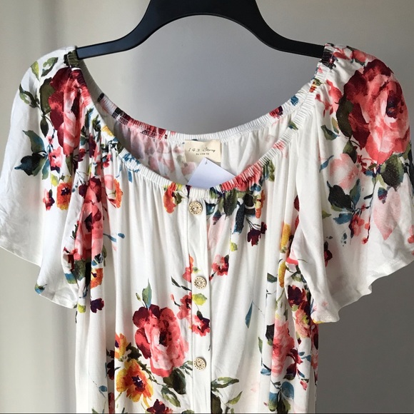 🌿1 LEFT!! Spring Floral Ruffle Sleeve Tunic - Picture 5 of 7